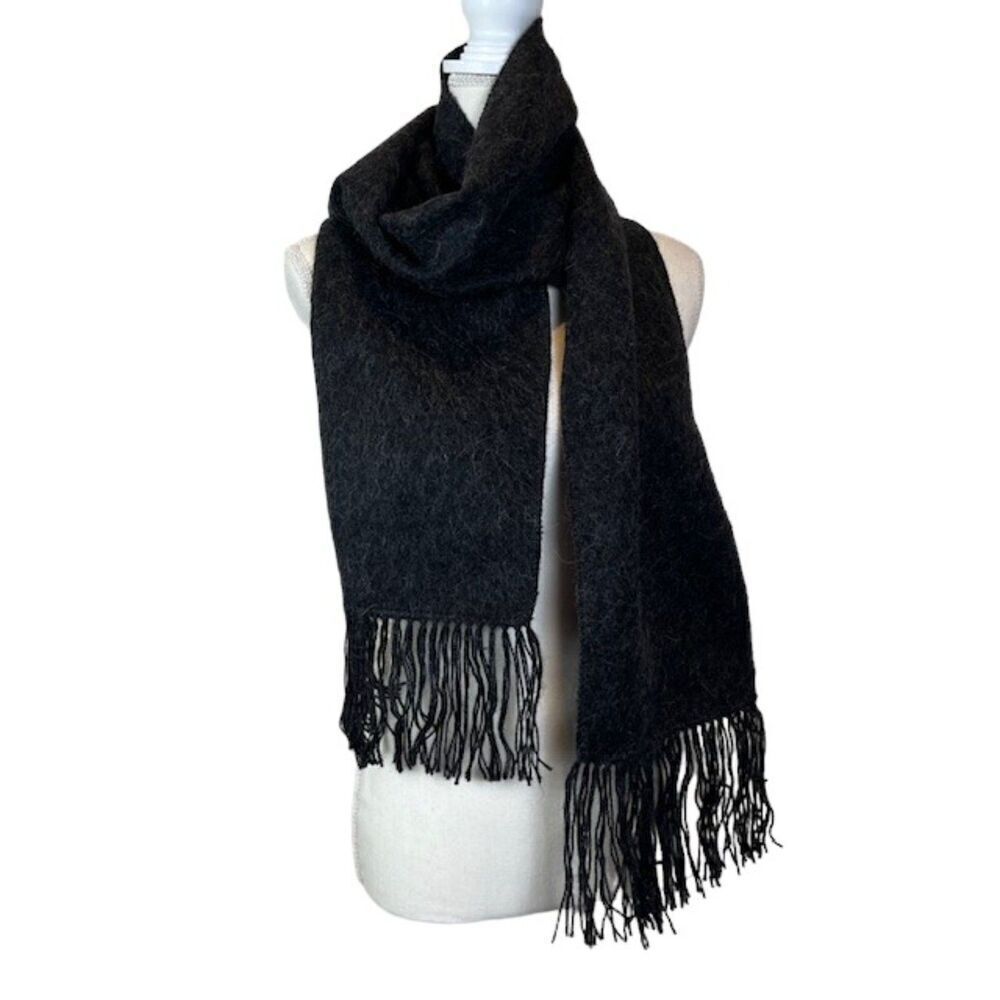 Alpaca Diana Scarf with fringe Charcoal 8.5" x 75"‎ Made in Peru